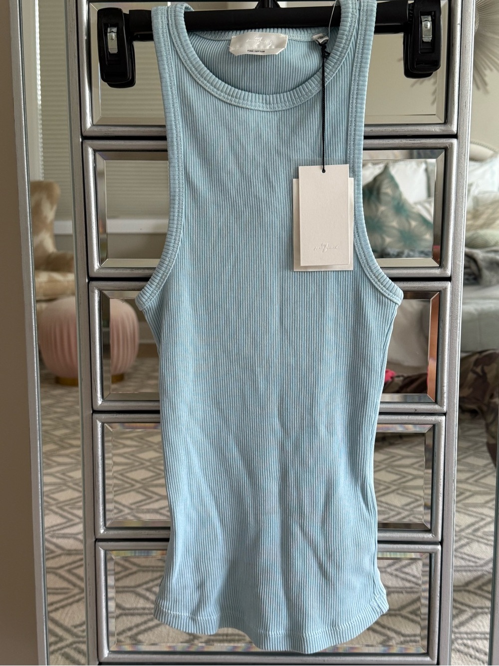 7 For All Mankind Light Blue Ribbed High-Neck Tank - Picture 2 of 9